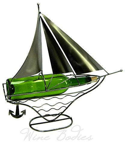 Wine Bodies ZB840 Sail Boat Metal Wine Bottle Holder, Iron, Charcoal