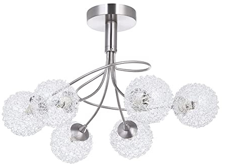 LITECRAFT Allium Semi Flush Ceiling Light 6 Arm with Wire Ball Shades - Nickel