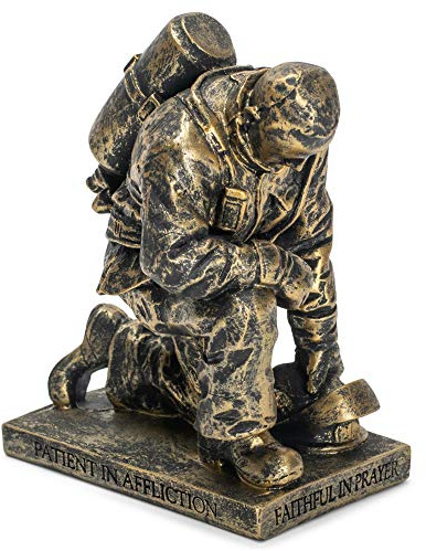 Dicksons Joyful in Hope Praying Firefighter 5 inch Gray Resin Stone Table Top Figurine