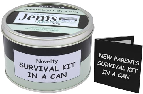 New Parents Survival Kit in a Can – Funny Gift for Mummy & Daddy To Be – Unique Keepsake for New Mum and Dad – Baby Shower Present or Pregnancy Gift Set Packed with Fun (Black/Mint)