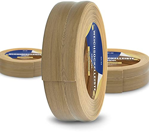 DQ-PP WEICHSOCKELLEISTE – 25m – teakbaum – 32x23mm – PVC – selbstklebend – Knickwinkel Fussleisten Gummileiste Sockelleiste Winkelprofil Abschlussleiste Bodenleiste