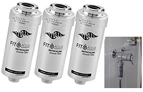 3 x FitAqua AWF-SWR-P-ANM-M Duschfilter - Antikalk Filter gegen Chlor | Chrom-Optik Wasserfilter mit 1/2 Zoll Anschluss, Schutz vor Hautirritationen für Haut und Haare und Kalksteinbildung