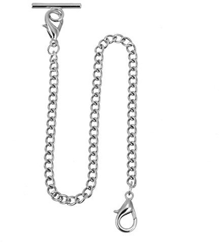 SIBOSUN Pocket Watch Chain Albert T-Bar Lobster Buckle Silver Plated Plated 14 Inch Chains Link Vest