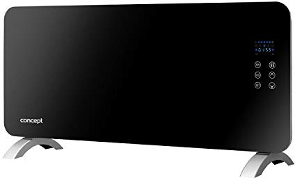 Concept KS4010 Elektrischer Konvektor Glaskonvektor Heizung Thermostat Standheizgerät Gehärtetes Glas LED-Anzeige 1000/2000W 20 m2 (Schwarz)