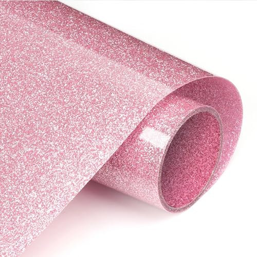 Pink Glitter HTV Glitter Heat Transfer Vinyl 12in.x5ft Glitter HTV Vinyl Iron on Vinyl for Cricut T Shirts by TransWonder (Pink)