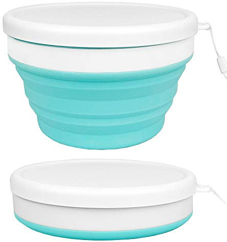 Ewrap 900ml Collapsible Bowls with Lids, Silicone Food Storage Containers, Microwave, Freezer Safe, Space-Saving Silicone Lunch Containers for Kitchen, Travel, Camping