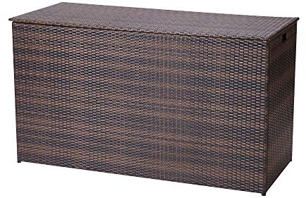 Teamson Home Terrasse Gartenmöbel, Korbgeflecht Rattan 700 Liter X-Large Aufbewahrungsbox mit Deckel & Futter, Wetterbeständig, Braun
