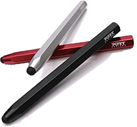 Port Designs Aluminium Pencil Shaped Easy Grip Stylus - Universal For All Touchscreen Devices, in Metallic Red, Black & Silver - 3 Pack