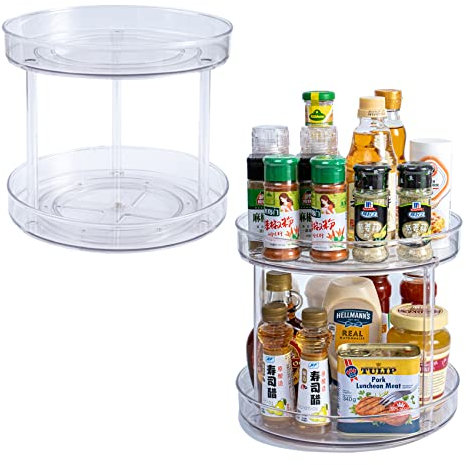 Diskary Especiero Giratorio, Lazy Susan Plato Giratorio de 360°, 2 Niveles Estanterias Almacenaje, Organizado de Cosméticos,Biblioteca,Bano,Armario,Cocina,Despensa,sin-BPA(2 Capas-Medio)