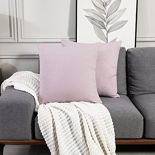 Deconovo Kissenbezug Leinen Optik Kissenhülle Kissenbezüge mit Verstecktem Reißverschluss Sofa Zierkissenhülle, 40x40 cm, Pink, 2er Set