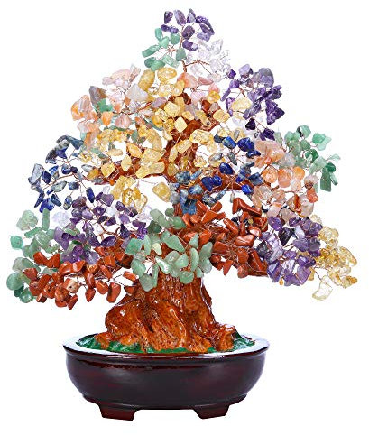 JSDDE Arbre Feng Shui Pierre Ornements de Base Ovale en Résine Grand Arbre de Vie en Cristal Décoration Jardin Maison Chakra Cadeau Fête des Mères