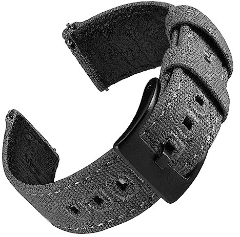EACHE Uhrenarmband 20mm, Segeltuch und Leder Hybrid Uhrenarmbänder für Herren, Armband für Uhr mit Schnellverschluss (Grau-Schwarze Schnalle)