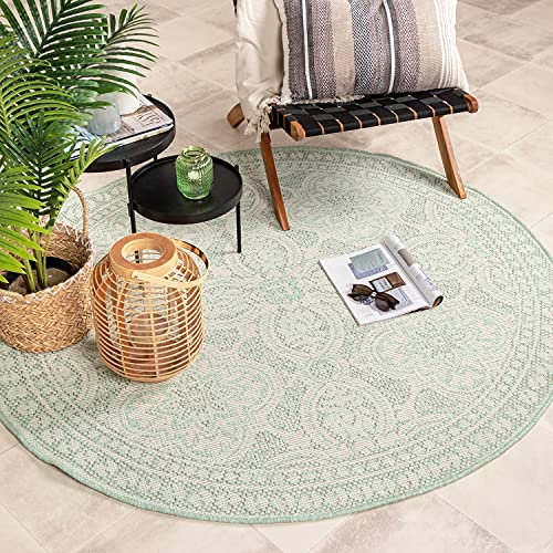 FRAAI In- & Outdoor Teppich Rund - Summer Oriental Mint Ø 160cm - Wetterfest - Polypropylen - Flachgewebe - Balkon, Garten/Terrasse - Terrasse - Rug