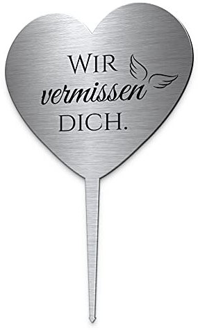 Grabstecker Herz aus Edelstahl mit Spruch und schönen Motiven | Grabschmuck individuell personalisierbar & wetterfest | persönliche Grabdeko selbst gestalten (Festes Design)