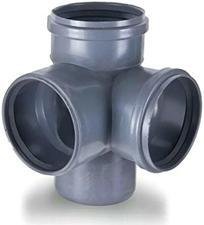 4 Soil Pipe 110 mm - Double Corner Branch Fittings 90° Sewer Waste Grey PVC Plumbing Triple Socket Junction |