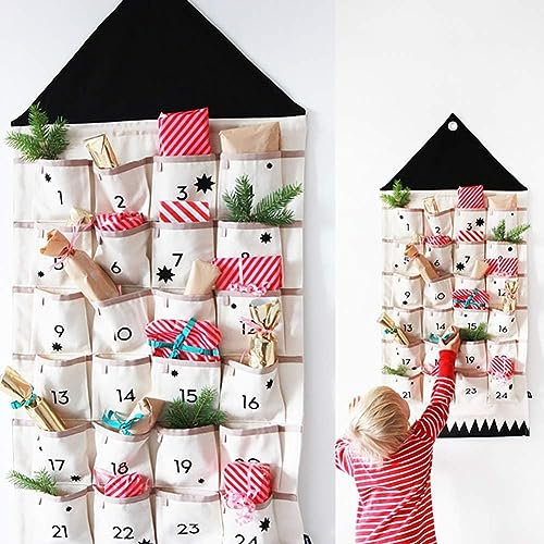 Adventskalender zum Befüllen Weihnachten Kalender Befüllbar, 24 Taschen Stoff Weihnachtskalender zum Aufhängen Weihnachtlichen Ornamente (A)