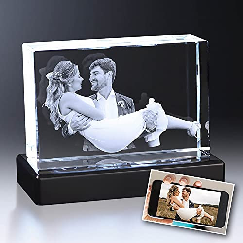 Foto de cristal 3D personalizada, cristal 3D personalizado con foto, marco de fotos, foto de cristal grabada con láser, el mejor regalo memorable para conmemoraciones, bodas, cumpleaños
