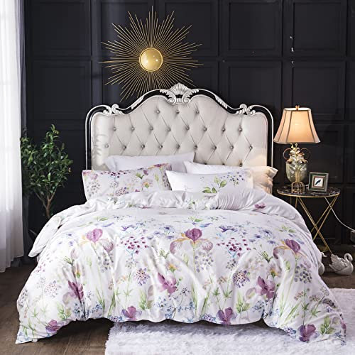 Fleurie Imprimée 1 x Housse de Couette 220x240 cm + 2 Taies d'oreiller 50x70 cm pour 2 Personnes Enfant Adulte Fleurs Réversible Linge de Lit Literie Sets Parure de Lit Fermeture Éclair Rose Vert