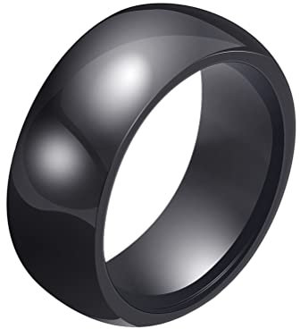 PAURO Damen Keramik 8mm Comfort Fit Ehering Einfacher Ring Poliert Schwarze Größe 60 (19.1)