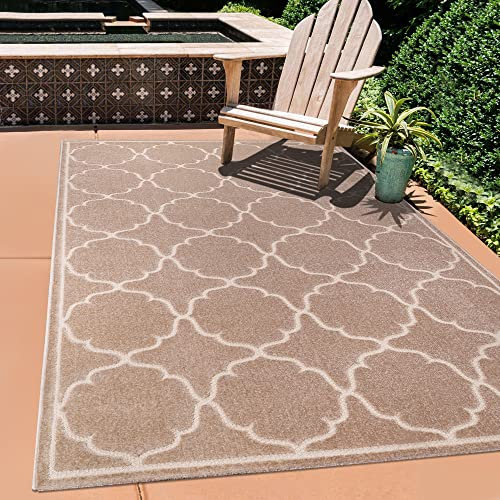 SANAT Outdoor Teppich Wetterfest - Für Innen- und Außenbereich - Wasserabweisend für Balkon, Terrasse, Garten, Küche, Bad oder Wohnzimmer - Beige, 80 x 150 cm