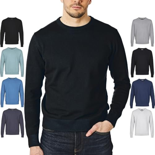 Castle Point CSPKNT003 Men's Cotton Jumper Pullover Sweater, Crew Neck, Black, S