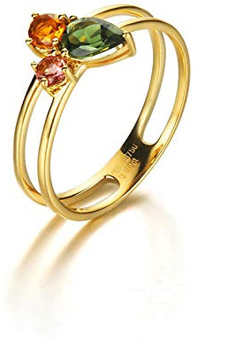 Gualiy Verlobungsring 18 Karat, Verlobungsring Gelbgold Damen Turmaline Grün Turmaline Ring Enhancer Ring Damen Hochzeit Größe 51 (16.2)