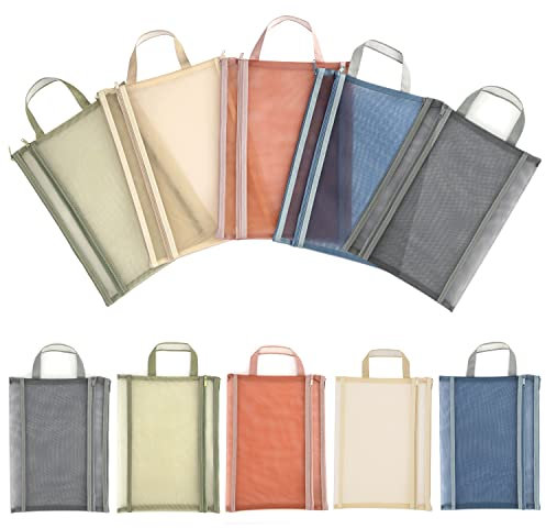 Belle Vous 10er-Pack Dokumententasche A4 Reißverschluss aus Kunststoff - A4 Zipper Beutel - 5 Farben - Dokumententasche Reise, Kosmetik, Schule/Büro, Stifte/Bleistifte, Rechnungen