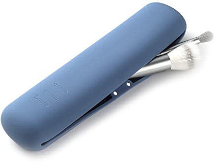 FERYES Makeup Brush Holder, Magnetic Closure Silicon Portable Cosmetic Face Brushes Holder, Soft and Sleek Makeup Tools Organizer for Travel- Blue