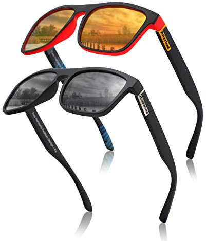 Two Horizons Sonnenbrille Herren Polarisiert | 2er Set Polarisierte Sonnenbrille | 100% UV-Schutz | Retro-Design | Ideal für Outdoor-Aktivitäten | Mit Etui und Mikrofaser-Beutel | Sonnenbrille Damen