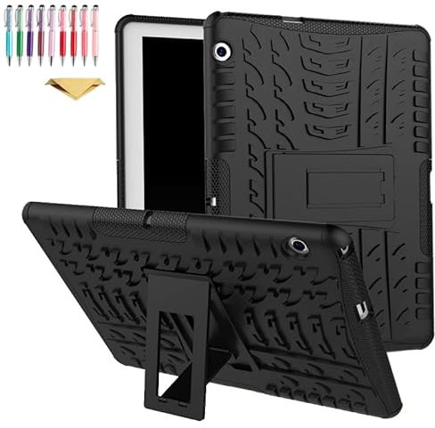 QYiiD Custodia per Huawei MediaPad T5 10 Tablet 10,1 (AGS2-W09 AGS2-L09 AGS2-L03), ibrida robusta e resistente armatura Defender [assorbimento degli urti] Cover con cavalletto, nero