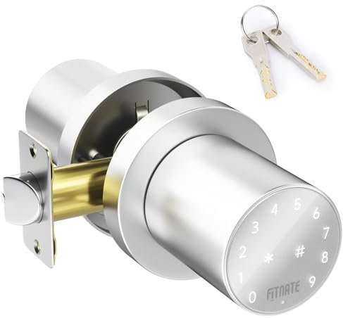 FITNATE Bouton de porte à clavier, serrure de porte numérique à écran tactile pour entrée sans clé, serrure de porte électronique avec clés de rechange, facile à utiliser et à installer, 15 codes
