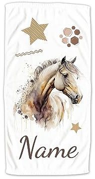 GRAZDesign Handtuch Pferd mit Namen Personalisiert Badetuch, Badehandtuch Kinder 140x70cm | Duschtuch Strandtuch Pferde Mädchen Geschenk Reiten Ohne Spruch