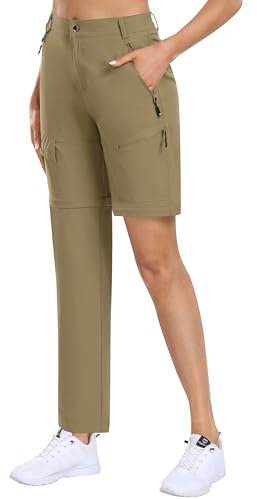 MoFiz Damen-Zip-Off-Wanderhose Leicht Trekkinghose Schnell Trockend Stretch Abnehmbar Outdoorhose Zip-Off Funktionshose Khaki XL