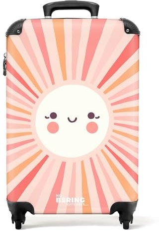 NoBoringSuitcases.com Valise Enfant Cabine, Bagages Fille, Roulette, 55x35x25cm (Soleil - Orange)