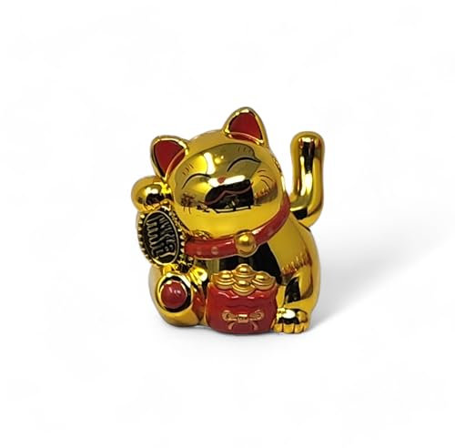 Starlet24 Mini Figurine de Chat Porte-Bonheur à énergie Solaire - 5 cm - avec Symbole de Chance et de prospérité - pour Bureau et Maison - Doré - 131159