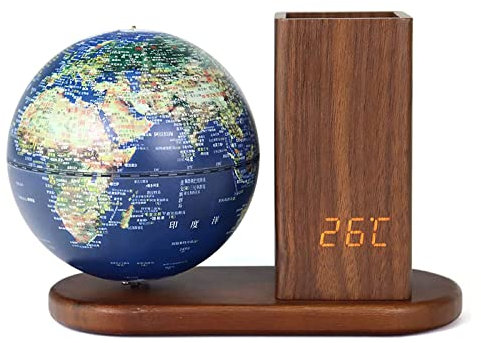 FZHQNZJF Beleuchteter Globus, wiederaufladbarer beleuchteter Globus mit Digitaluhr, geografische Globen, Touch-Schalter-Globen