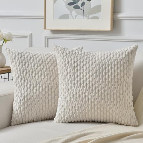 ANBURG Kissenbezug 40x40 Creme beige Kordsamt 2er Set Boho Kissenbezüge Cord Zierkissenbezug für Wohnzimmer, Deko Schlafzimmer Kissenhülle, Einfarbig Sofakissen Quadratisch Weicher Couchkissen