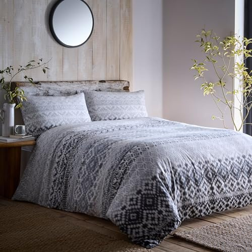 Appletree Grauer Tribal-Bettbezug, Super-King-Size-Bett, 100% gebürstete Baumwolle, 2 Kissenbezüge, ethnische Motive, graue Bettwäsche, geometrisch, Ganado/Chinle-inspiriert