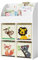 Bellabino Kinderregal Koro, Spielzeug Aufbewahrung, Bücherregal für Kinder mit 3 Fächern für Bücher und 4 Fächern für Boxen (inkl. 4 Faltboxen AFFE/Löwe/Koala/Fuchs)