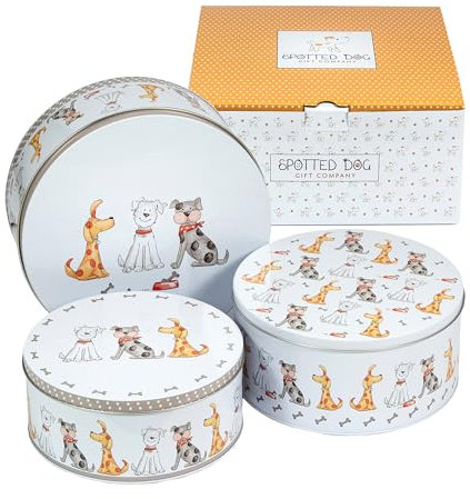 SPOTTED DOG GIFT COMPANY Keksdose Metall, Gebäckdosen 3er Set Plätzchendosen für Kuchen, Kekse & Snacks 25x11cm, 22x10cm, 20x8,6cm mit Hundemotiv, Geschenk für Hundebesitzer