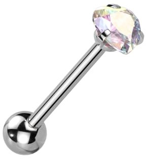 beyoutifulthings Zungen-piercing Herz-Zirkonia 6-mm Silber Regenbogen Universal-Piercing Chirurgenstahl Barbell-s Stab-länge 16-mm