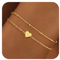 RMMD Armband Gold - 18K Gold Vergoldete Damen Schmuck Herz Armband mit Buchstaben H Damen Goldcharm Armbänder Personalisiertes Schmuck Geschenke für Frauen Mädchen