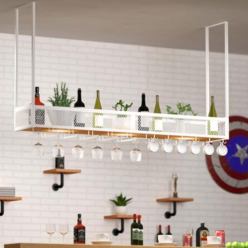 ZYJIX Elegante Portabottiglie da Soffitto in Metallo per Vino, Portabicchieri da Parete, Portabottiglie in Stile Europeo, Portabottiglie, Barra Regolabile in Altezza(Size:100cm(39.37in),Color:Bianco)