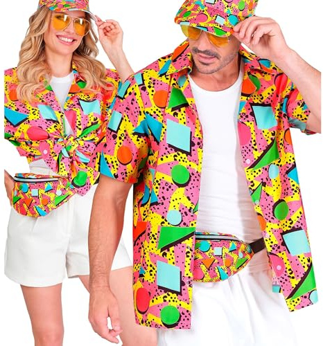 W WIDMANN Milano Party Fashion - 80er Jahre Funky Fashion Hemd | Buntes Partyhemd für Karneval, Festival, Mottoparty, Disco und auffällige Retro-Outfits