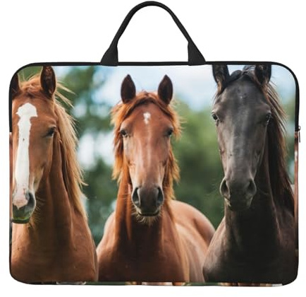 Laptop-Hülle mit Griff, Motiv: Tiere, Pferde, bedruckt, 35,6 cm (14 Zoll), tragbare Computertasche, Laptoptasche mit Reißverschluss