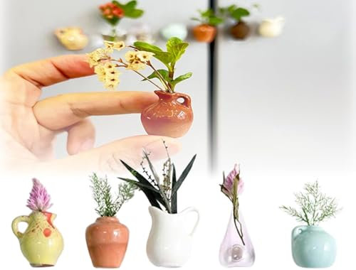 Mini Vase Magnets, Mini Ceramic Vase Magnets, Mini Ceramic Vase Refrigerator Magnets, 3D Ceramic Magnetic Vase Flower Fridge Magnet, Minature Vase Cute Magnets for Refrigerator, Flower not Include
