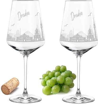 Gravur-Max Weinglas 2er Set 560 ml Skyline „Dresden“ – Leonardo Puccini Glas mit Lasergravur – Hochwertiges, spülmaschinenfestes & stoßfestes Weinglas mit Spruch – Geschenk für Weinliebhaber