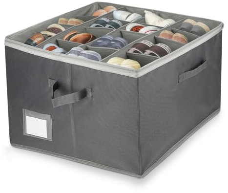 Quuylin Schuhaufbewahrung Schuhorganizer Schuhschrank,Große Schuhbox-Aufbewahrungsbehälter, Schuh Organizer, Passt 16 Paare,Durchsichtige faltbare Schuhboxen,Shoe Organizer, Verstärkte Griffe, Grau