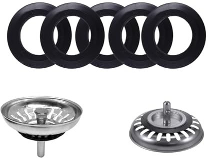 Peixiong Junta de Goma Tapon Fregadero Cocina, Anillo de Sellado de Desagüe para Fregadero de Cocina, Negro, 55 mm (Exterior), 30-32 mm (Interior), 5 Piezas
