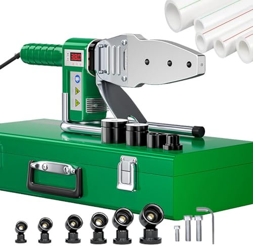 Kunststoffrohrschweißgerät - 1600W Heißschmelzmaschine für PE/PPR/PB/HDPE Rohre, Doppelrohrheizung, Digitalanzeige, doppelte Wärmeableitung - 2M Verbrühungsschutzleitung
